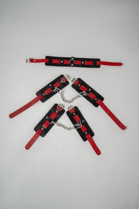 Черно-красный набор фиксаций: наручники, оковы и ошейник - Crazy Handmade - купить с доставкой в Нефтекамске