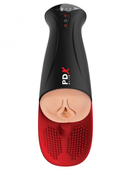 Телесный мастурбатор-вагина в черной колбе с вибрацией Fuck-O-Matic Pro XL - Pipedream - в Нефтекамске купить с доставкой