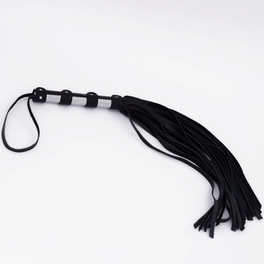 Черный кожаный флоггер со стальной ручкой - 45 см. - Crazy Handmade - купить с доставкой в Нефтекамске