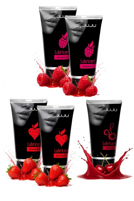 Набор из 5 съедобных лубрикантов JUJU (клубника х 2, малина х 2, вишня) - JuJu - купить с доставкой в Нефтекамске