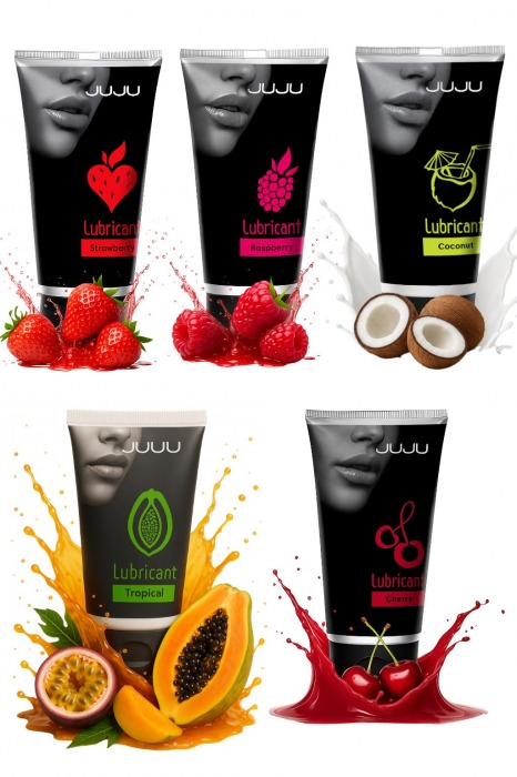 Набор из 5 съедобных лубрикантов JUJU (клубника, малина, тропические фрукты, вишня, кокос) - JuJu - купить с доставкой в Нефтекамске