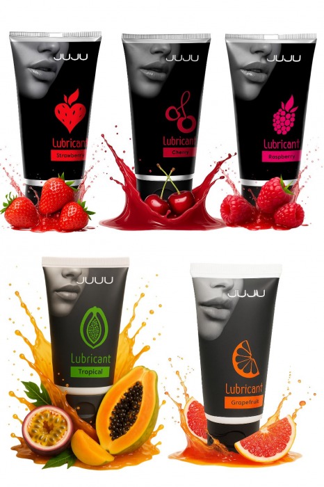 Набор из 5 съедобных лубрикантов JUJU (клубника, малина, тропические фрукты, вишня, грейпфрут) - JuJu - купить с доставкой в Нефтекамске