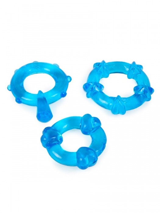 Набор из 3 синих эрекционных колец с различным рельефом - Erowoman-Eroman - в Нефтекамске купить с доставкой
