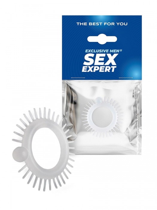 Эластичное эрекционное кольцо с шипиками и шариком - Sex Expert - в Нефтекамске купить с доставкой