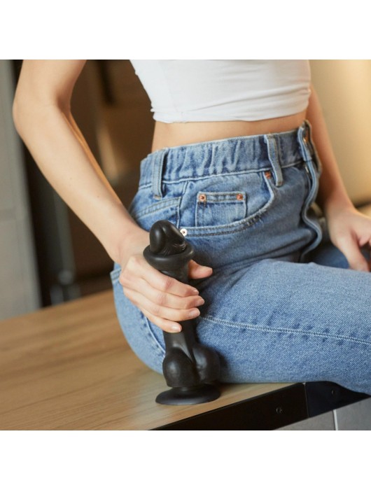 Черный фаллоимитатор Sliding Skin Realistic Dildo XXL с подвижной кожей - 20 см. - Strap-on-me