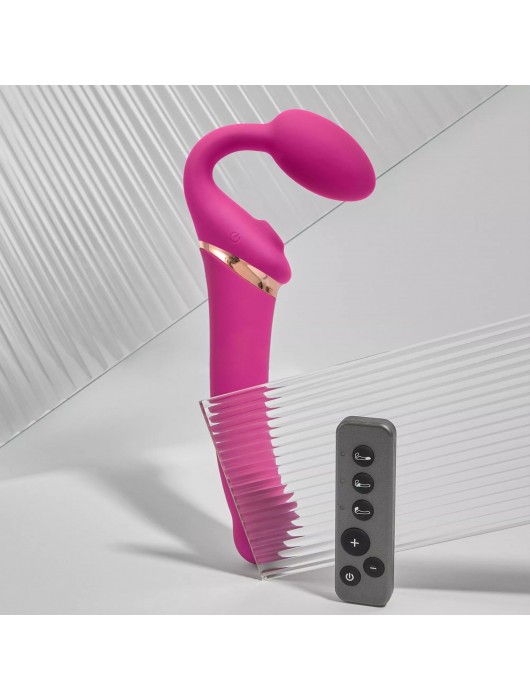 Ярко-розовый безремневой страпон Multi Orgasm Bendable Strap-On size XL с клиторальной стимуляцией - Strap-on-me - купить с доставкой в Нефтекамске