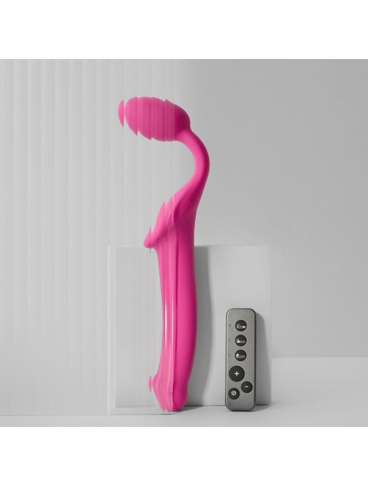 Ярко-розовый безремневой страпон Strap-on-me Vibrating Bendable Strap-On size XL - Strap-on-me - купить с доставкой в Нефтекамске