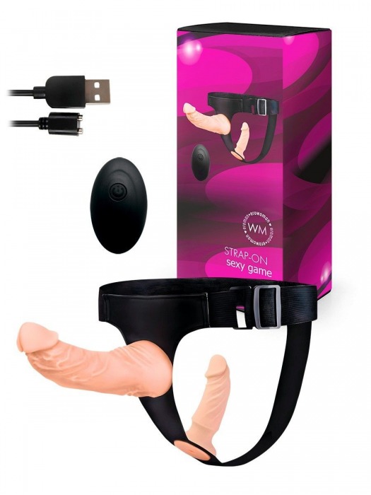Женский страпон с 2 насадками, вибрацией и пультом ДУ - Erowoman-Eroman - купить с доставкой в Нефтекамске