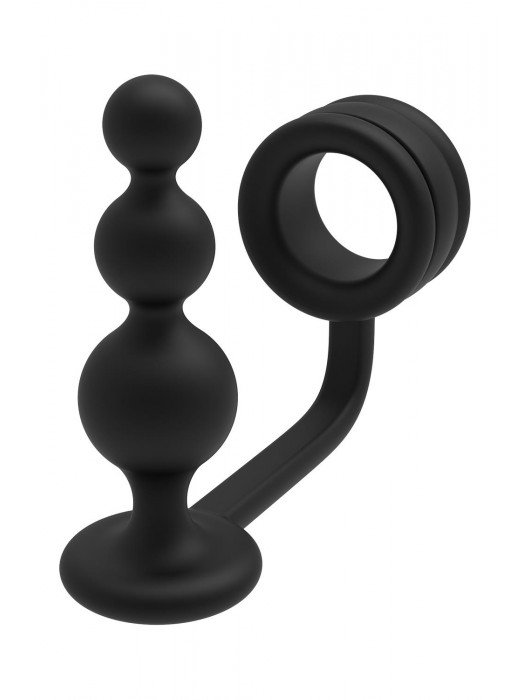 Черное эрекционное кольцо с анальной елочкой Cockring With Beaded Anal Plug - Dream Toys - в Нефтекамске купить с доставкой