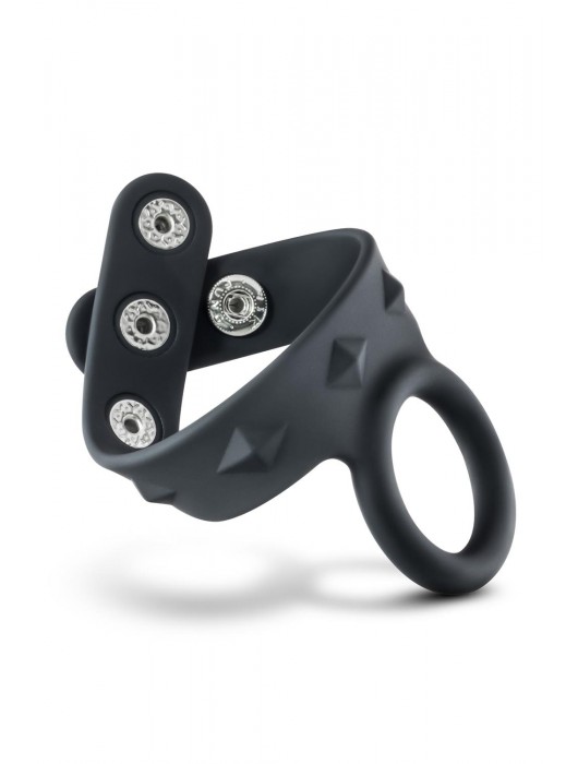 Черное эрекционное кольцо с подхватом мошонки на кнопках VS6 - Blush Novelties - в Нефтекамске купить с доставкой
