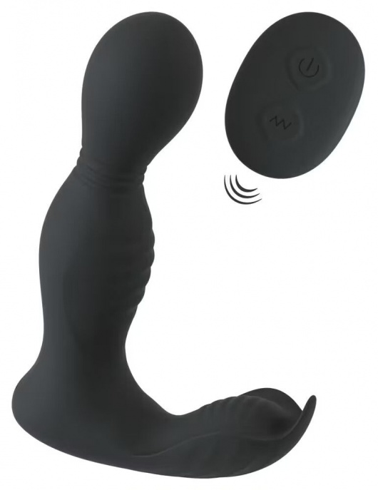 Черная анальная пробка с вибрацией, вращением и пультом ДУ RC Butt Plug with 2 Functions - Orion - в Нефтекамске купить с доставкой