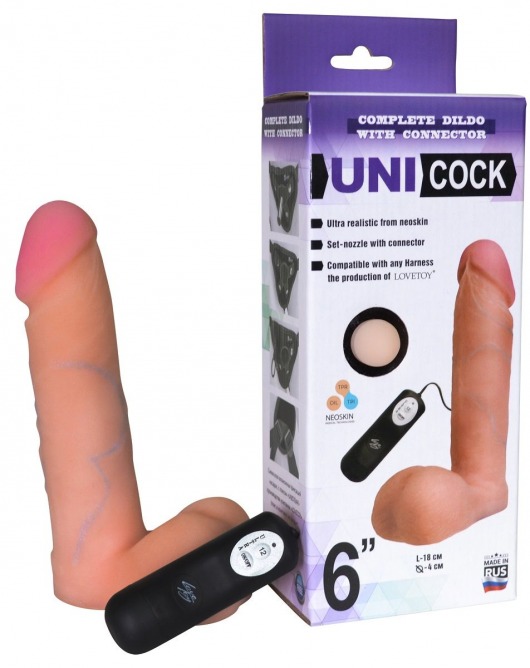 Фаллическая насадка Харнесс UNICOCK 6  с вибрацией - 18 см. - LOVETOY (А-Полимер) - купить с доставкой в Нефтекамске