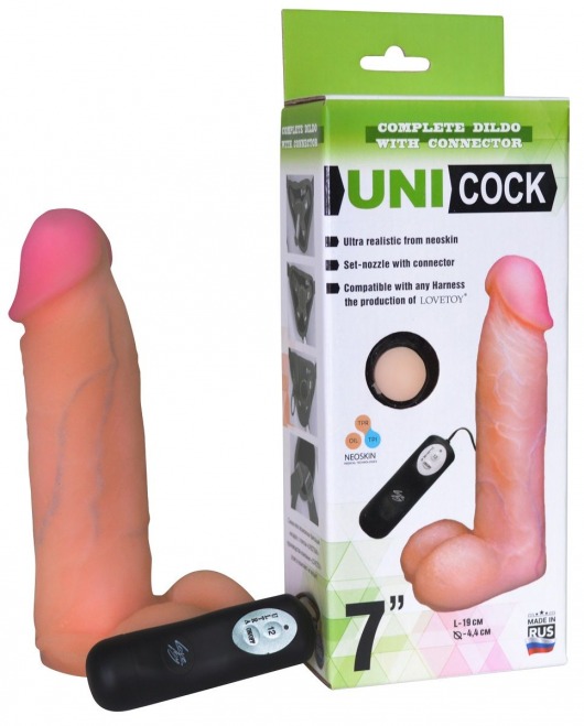 Фаллическая насадка Харнесс UNICOCK 7  с вибрацией - 19 см. - LOVETOY (А-Полимер) - купить с доставкой в Нефтекамске