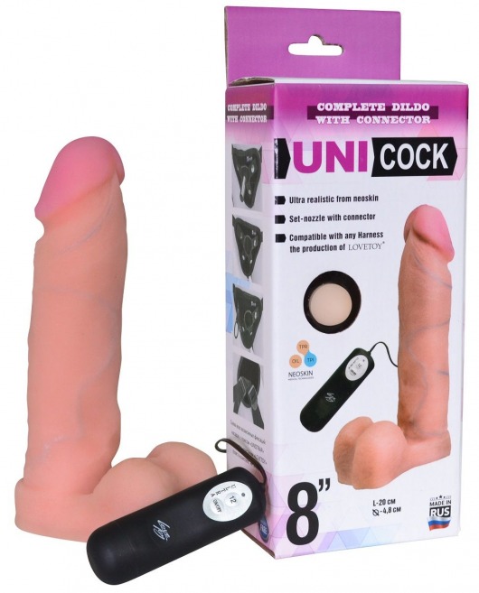 Фаллическая насадка Харнесс UNICOCK 8  с вибрацией - 20 см. - LOVETOY (А-Полимер) - купить с доставкой в Нефтекамске