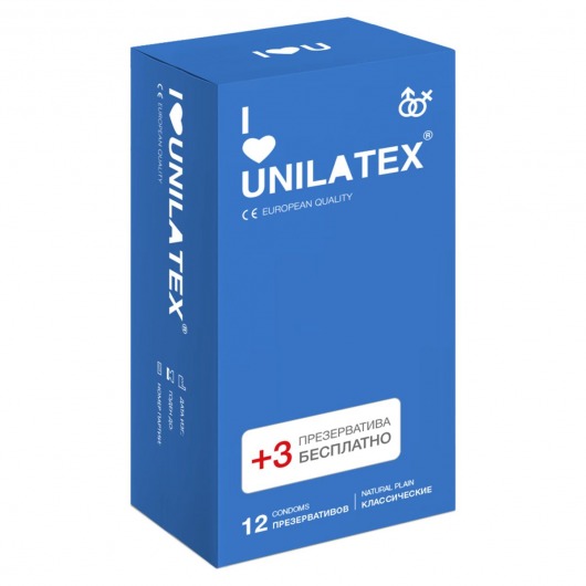 Классические презервативы Unilatex Natural Plain - 12 шт. + 3 шт. в подарок - Unilatex - купить с доставкой в Нефтекамске