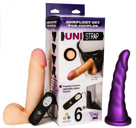 Вибрострапон с двумя насадками UniStrap - 18 и 18 см. - LOVETOY (А-Полимер) - купить с доставкой в Нефтекамске