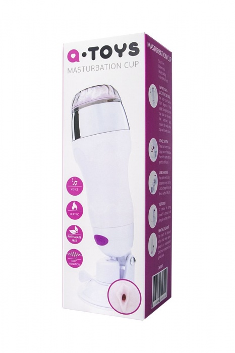 Мастурбатор-вагина в белой колбе с присоской и функцией нагрева - A-toys - в Нефтекамске купить с доставкой