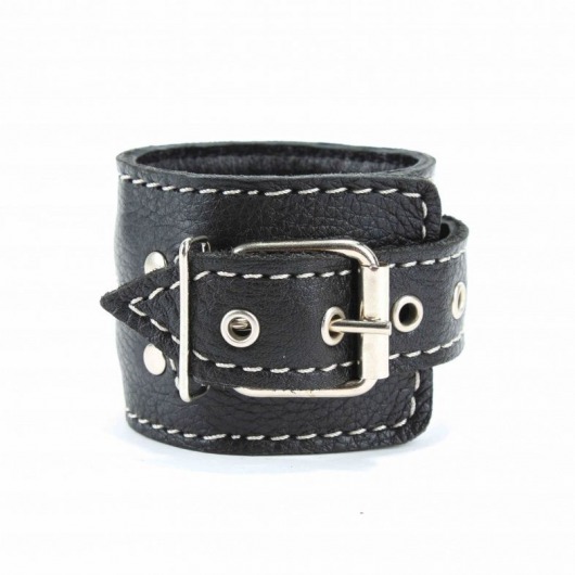 Чёрные кожаные наручники с крупной строчкой - БДСМ Арсенал - купить с доставкой в Нефтекамске