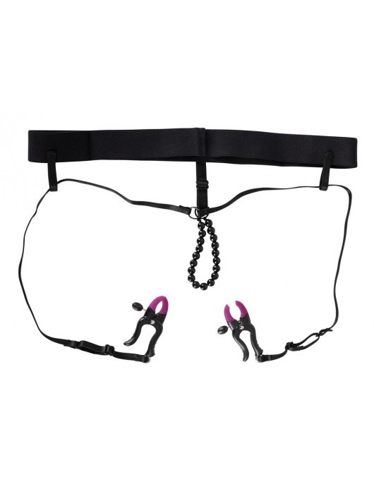 Трусики с зажимами для половых губ и бусинками для массажа промежности - Orion - купить с доставкой в Нефтекамске