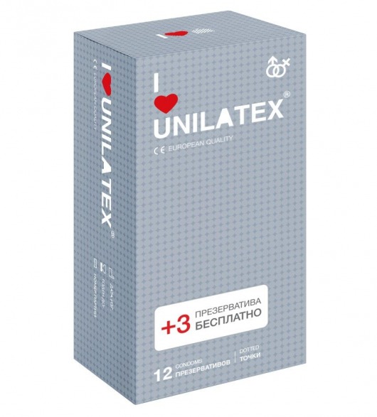 Презервативы с точками Unilatex Dotted - 12 шт. + 3 шт. в подарок - Unilatex - купить с доставкой в Нефтекамске