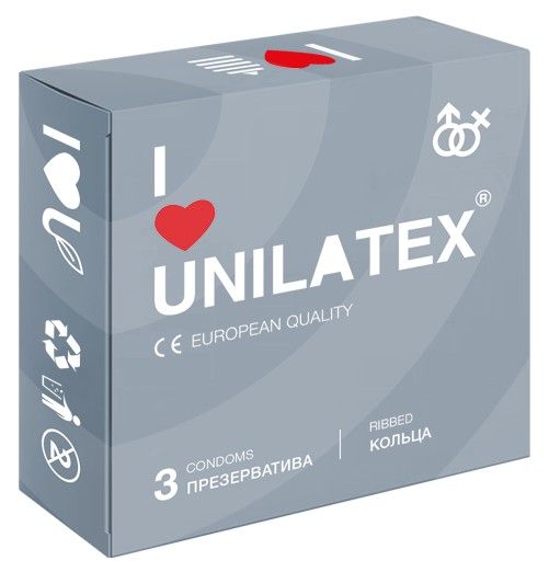 Презервативы с рёбрами Unilatex Ribbed - 3 шт. - Unilatex - купить с доставкой в Нефтекамске