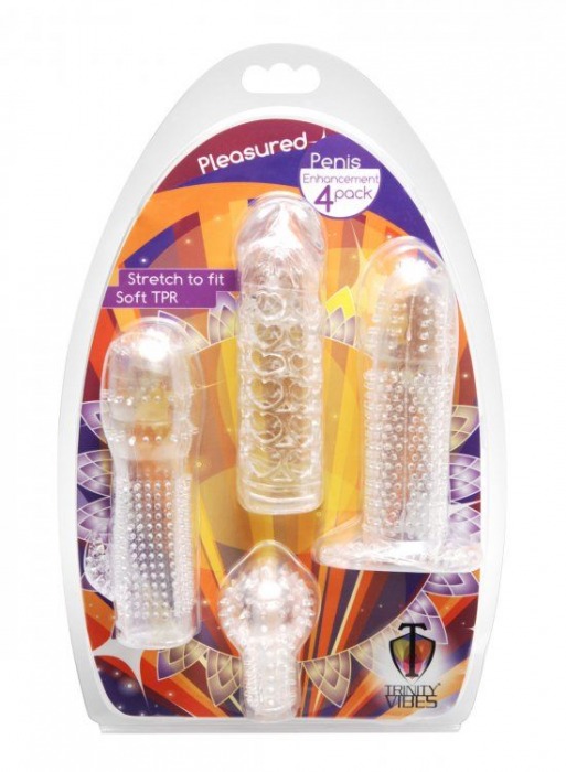Набор из 4 насадок на член Pleasured Penis Enhancement Sleeve 4 Pack - XR Brands - в Нефтекамске купить с доставкой