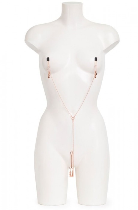 Золотистые зажимы для сосков и клитора All Sensation Nipple and Clitoral Chain - Fifty Shades of Grey - купить с доставкой в Нефтекамске