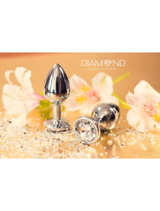 Малая серебристая анальная пробка Diamond Clear Sparkle Small с прозрачным кристаллом - 7 см. - Lola Games - купить с доставкой в Нефтекамске