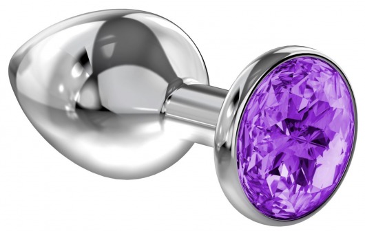 Малая серебристая анальная пробка Diamond Purple Sparkle Small с фиолетовым кристаллом - 7 см. - Lola Games - купить с доставкой в Нефтекамске