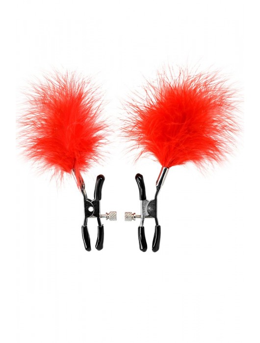 Зажимы для сосков с красным пухом Theatre - ToyFa - купить с доставкой в Нефтекамске
