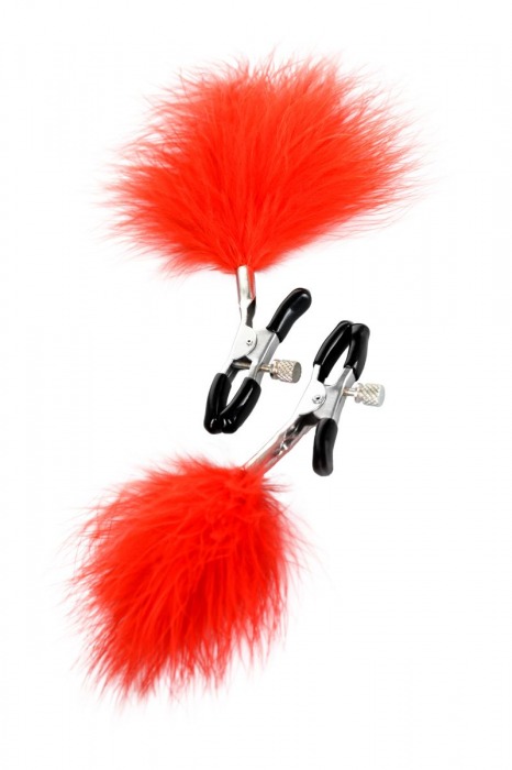 Зажимы для сосков с красным пухом Theatre - ToyFa - купить с доставкой в Нефтекамске