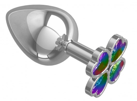 Серебристая анальная пробка-клевер с радужным кристаллом - 9,5 см. - Джага-Джага - купить с доставкой в Нефтекамске