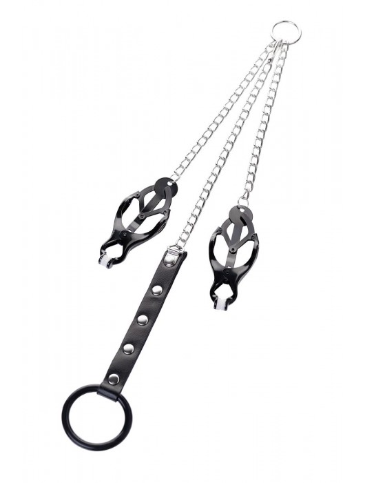 Черно-серебристые зажимы для сосков с кольцом для пениса TOYFA Metal - ToyFa - купить с доставкой в Нефтекамске