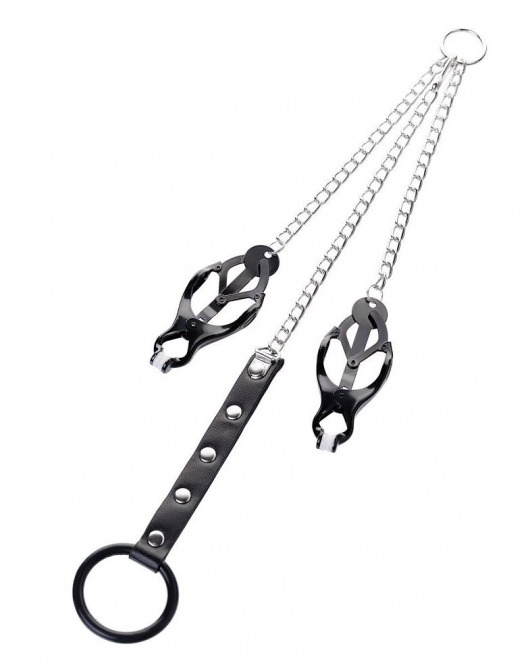 Черно-серебристые зажимы для сосков с кольцом для пениса TOYFA Metal - ToyFa - купить с доставкой в Нефтекамске